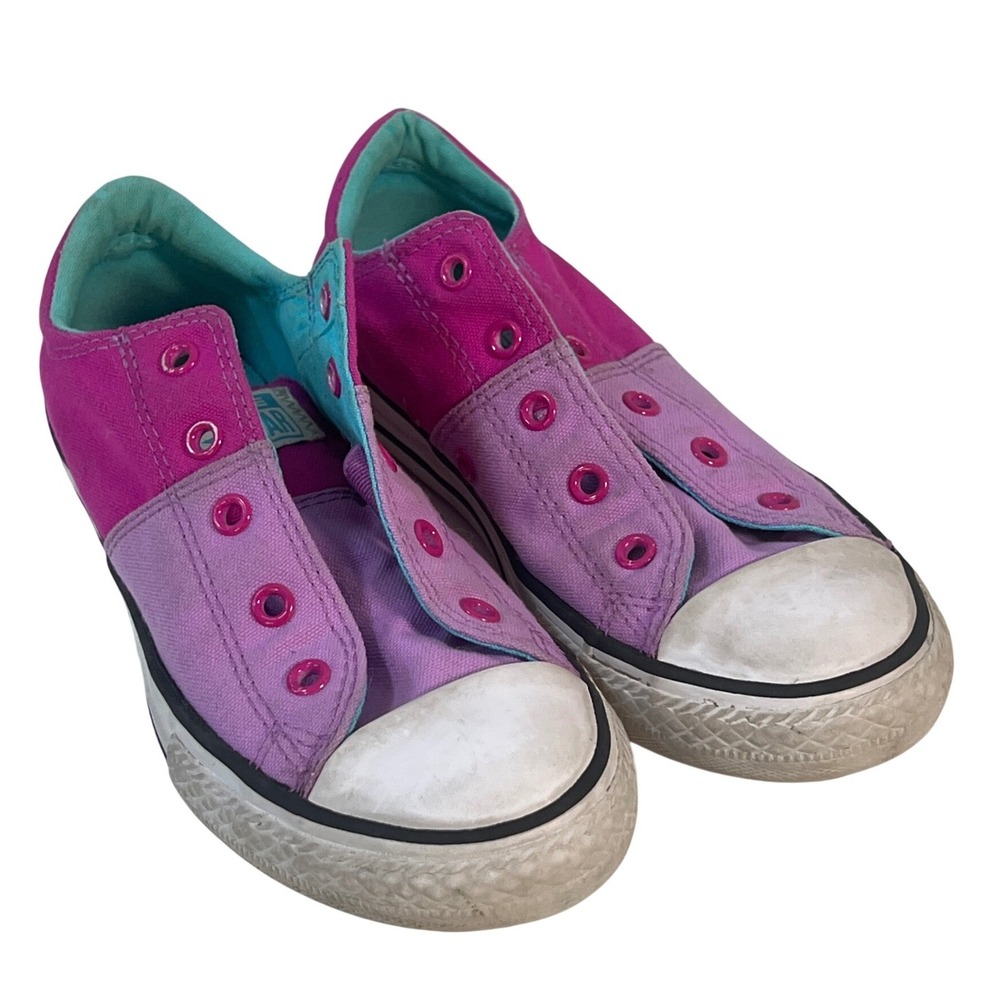 Converse All Star Kids Pink Colorblock Slip On Sneakers Sporty Girls Size 2 Cute